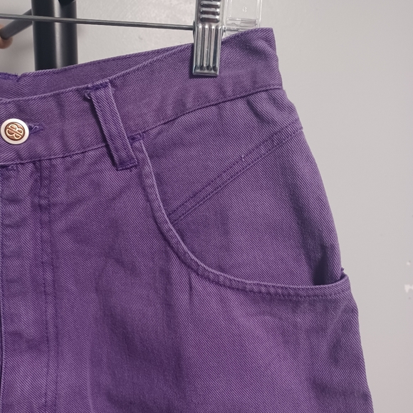 90s Denim High Waist Dark Purple Cuffed Shorts - Picture 4 of 12